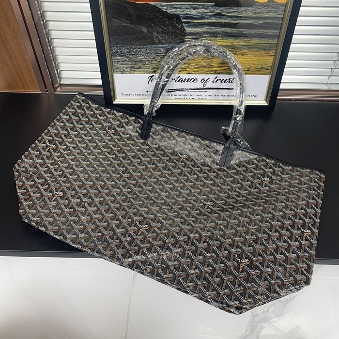   47/57CM - ゴヤールレザーブラック リバーシブル トート ショッパーバッグ,GYB0033,47/57CM