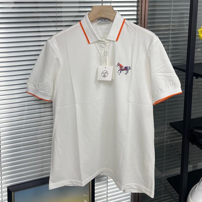 エルメス メンズ ホワイト ポロ 半袖Tシャツ - White  - her0742x
