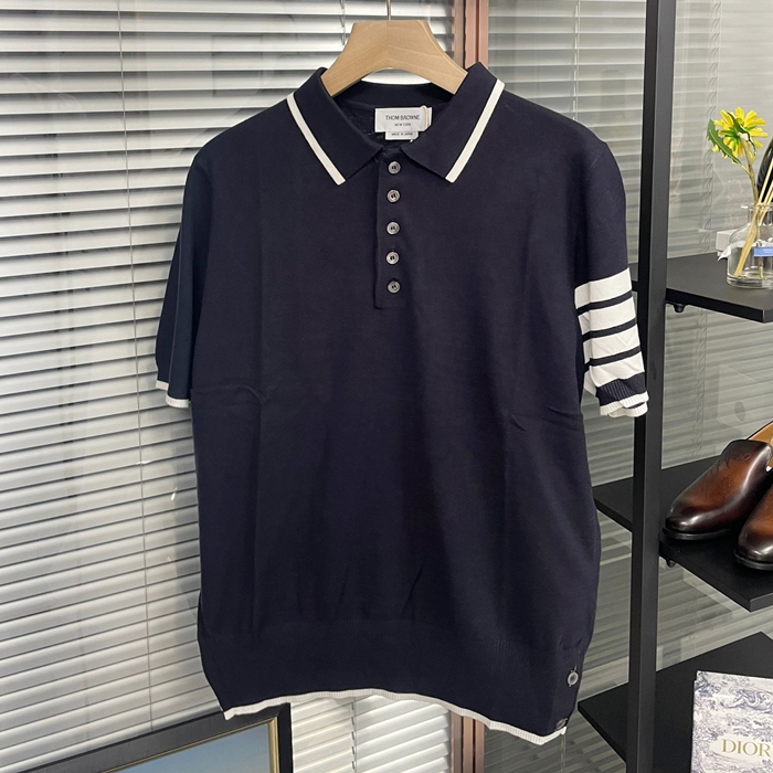 トムブラウン メンズ ネイビー ポロ 半袖Tシャツ -  - th55x