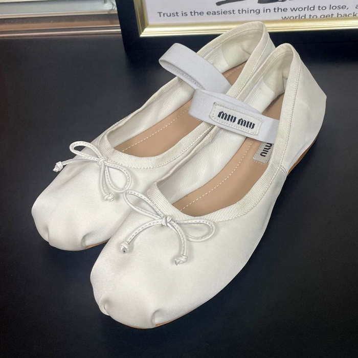 ミュウミュウ サテン バレリーナ ホワイト  -   White Plats - miu312x