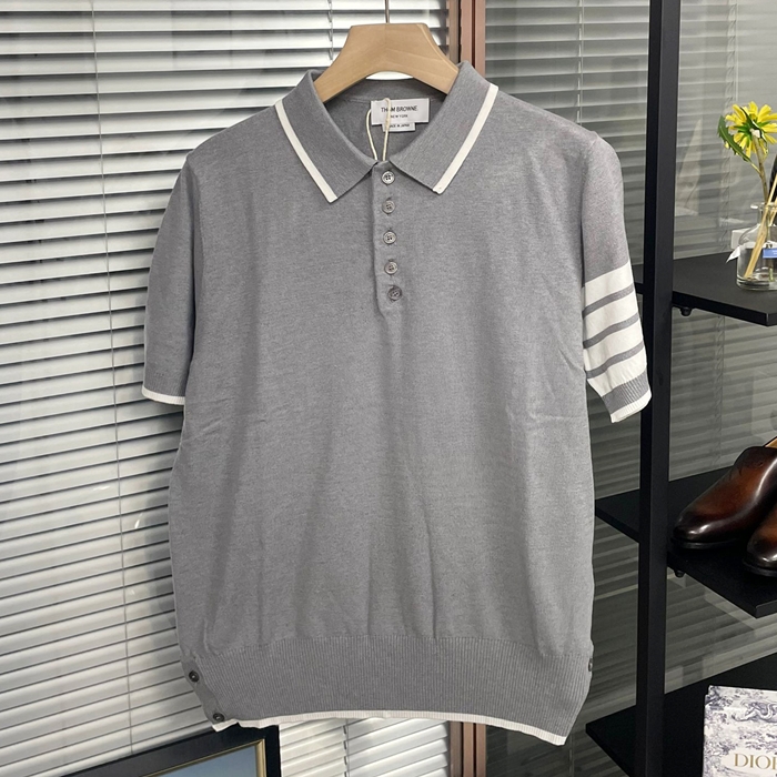 トムブラウン メンズ グレー ポロ 半袖Tシャツ - Gray  - th54x