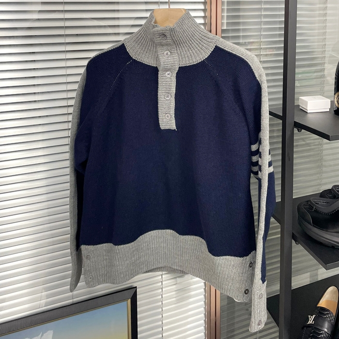 トムブラウン メンズ ネイビー ニット - ThomBrowne Knits - th143x