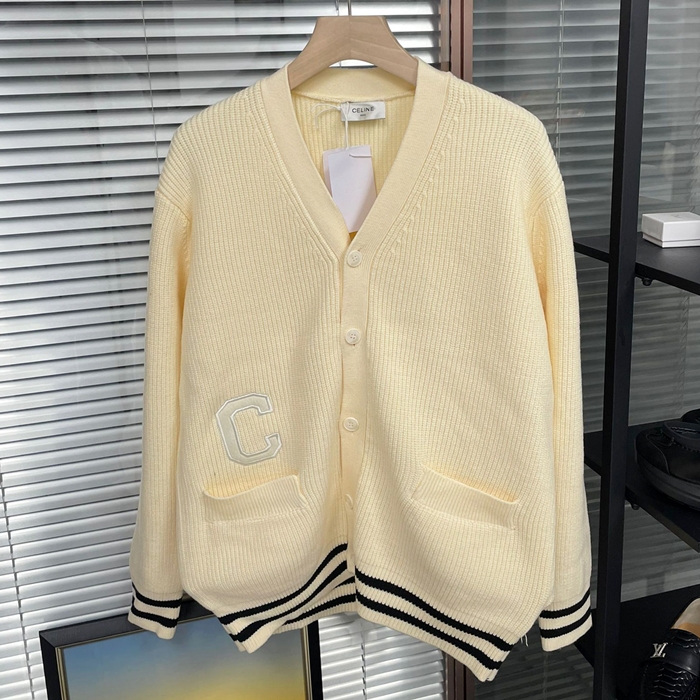 セリーヌ ユニセックス アイボリー Vネック カーディガン - Celinevory  - ce265x