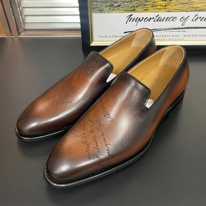 ベルルッティ メンズ レザー スリッポン ドレス シューズ  - Brown  - ber201x
