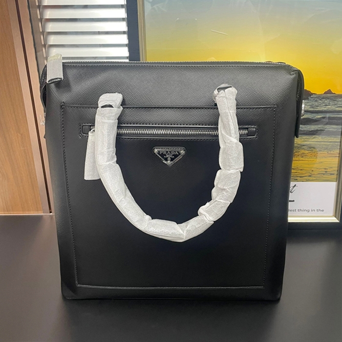 2019 Saffiano 35CM - プラダサフィアーノ メンズ ブリーフケース 2VG046-1 ,35CM,ネイビー