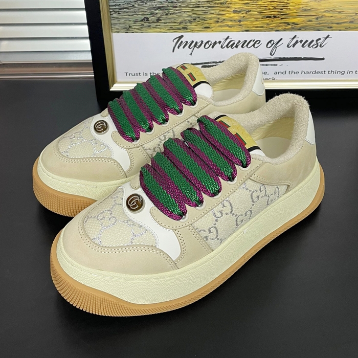 グッチ レディース スクリーナー GG ベージュ/ピンク キャンバス スニーカー  - Pink  - gu1046x