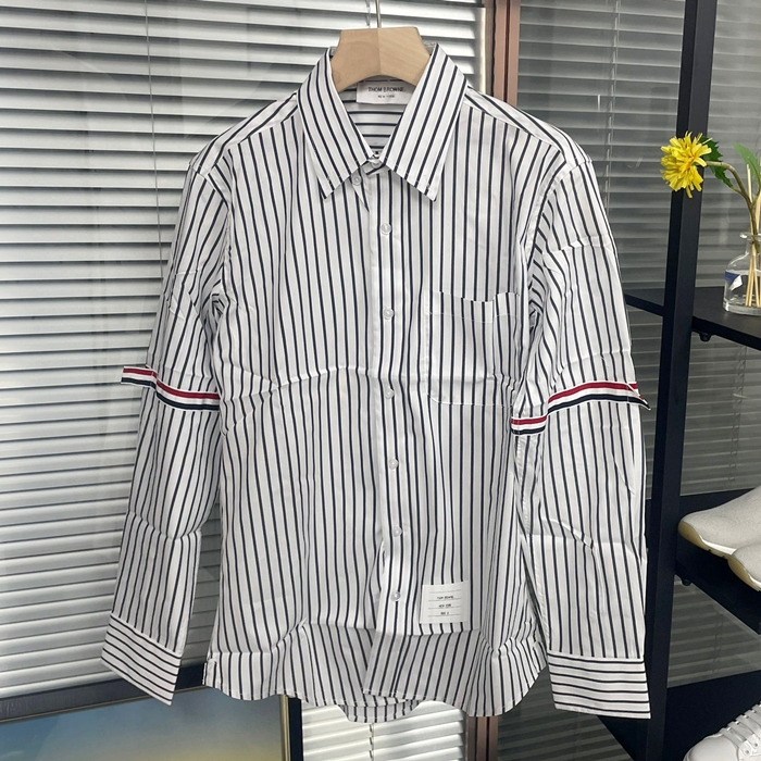 Strap  - トムブラウンメンズ ストラップ コットン シャツ Thom0772x.ホワイトブラック