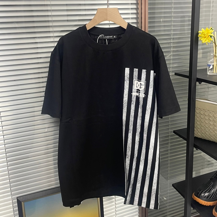 ディーアンドジー メンズ ブラック 半袖Tシャツ -   - doc04x