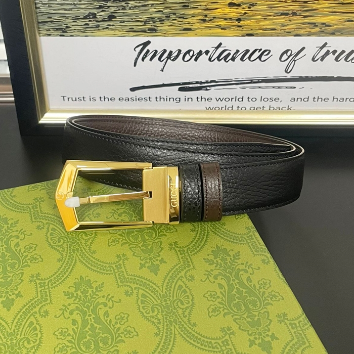  Buckle  - グッチ メンズ ビジネス クラシック バックルレザーベルト Guc0733x.Size(3.0cm).2(ブラックシルバー/ブラウン)