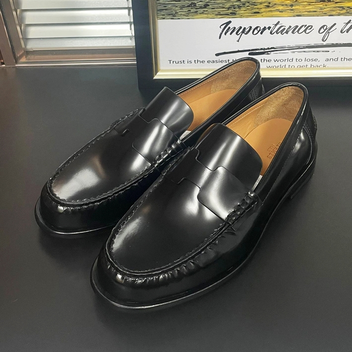  - エルメスメンズ レザーローファーHERS0390,ブラック