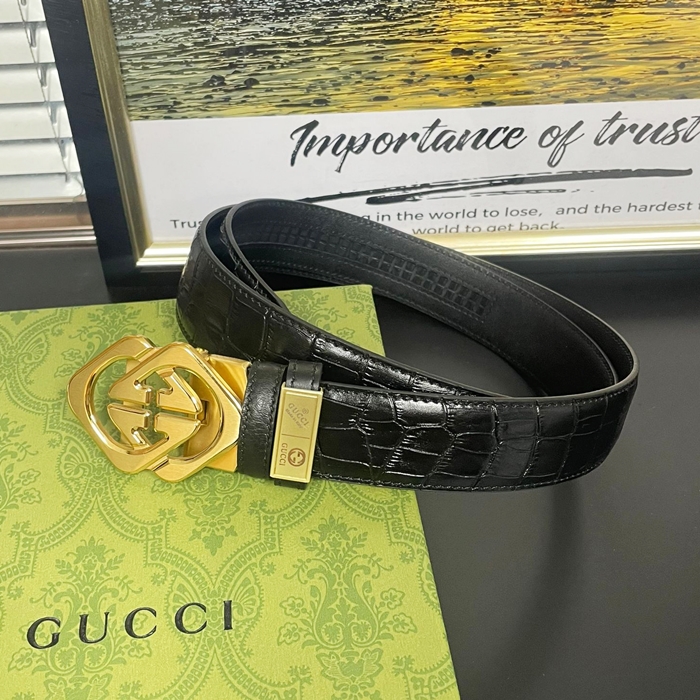 2019 GG Buckle   - グッチ  メンズ GGバックル ビジネスレザーベルト Guc0764x.Size(3.4cm).ブラック