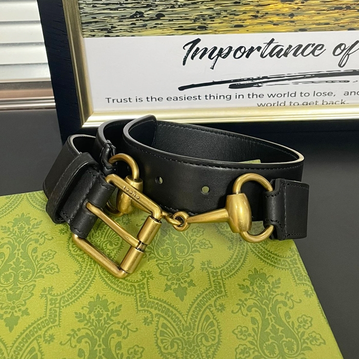 2019 Horsbit Buckle  - グッチ メンズ  ホースビット バックルレザーベルト Guc0702x.Size(3.0cm).ブラック
