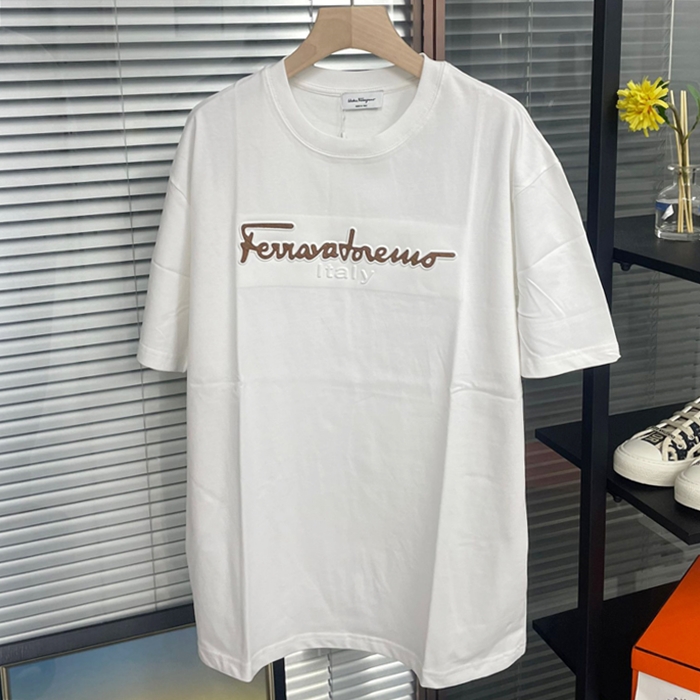 フェラガモ メンズ ホワイト 半袖Tシャツ - Ferragamo White  - fec01x