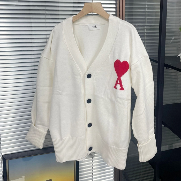AmiLogoCardigen - アーミー2020 メンズ LOGO カジュアル カーディガン Ami0079x.Size(s - xl).ホワイト