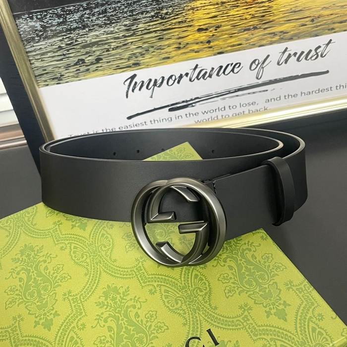 2019 GG Buckle  - グッチ  メンズ GG バックルレザーベルト Guc0635x.Size(4.0cm).ブラック