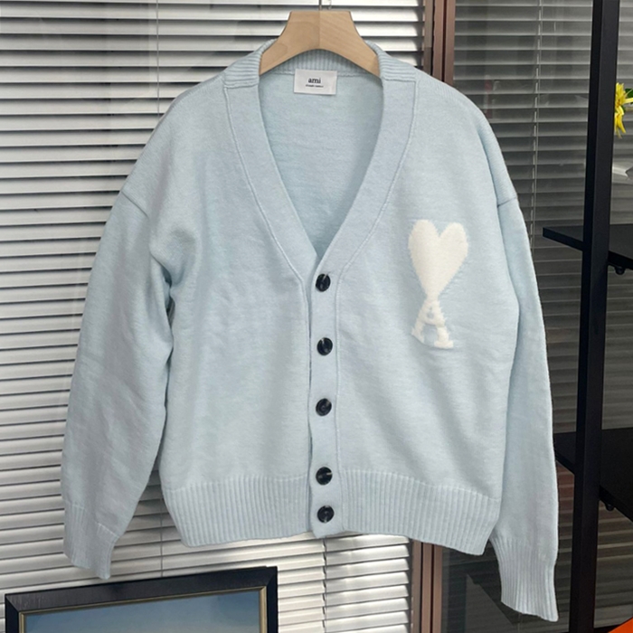 アーミーユニセックス ブルー Vネック カーディガン - Ami  - amc115x