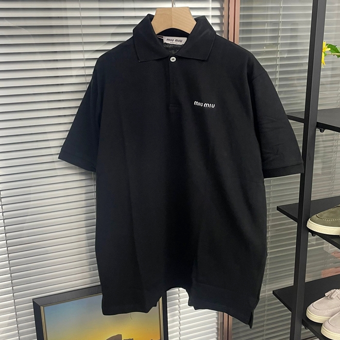ミュウミュウ ユニセックス ブラック 半袖 ポロ シャツ -  - mic447x