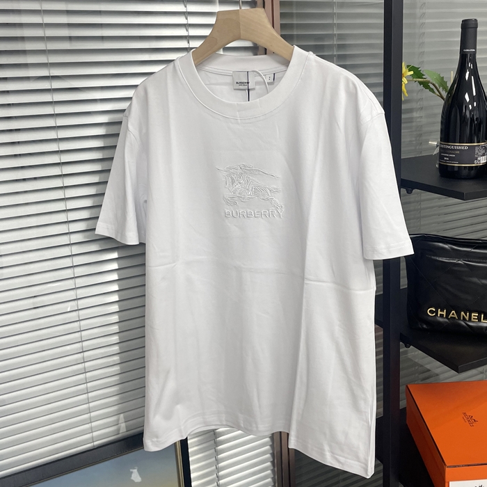 バーバリー メンズ ホワイト クルーネック 半袖Tシャツ - White Short bu251x