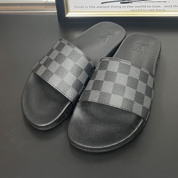  Slipper,LOUS2234 - ルイヴィトンメンズレザースリッパブラック