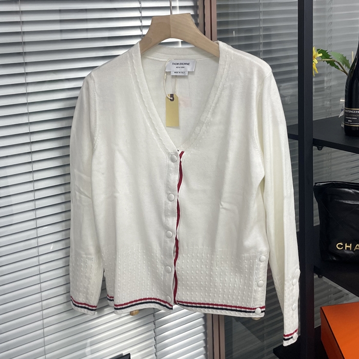 トムブラウン レディース Vネック ホワイト カーディガン -  White  - thom0647x