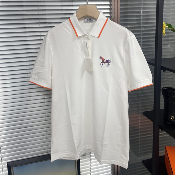 エルメス メンズ ホワイト ポロ 半袖Tシャツ - White  - her0742x