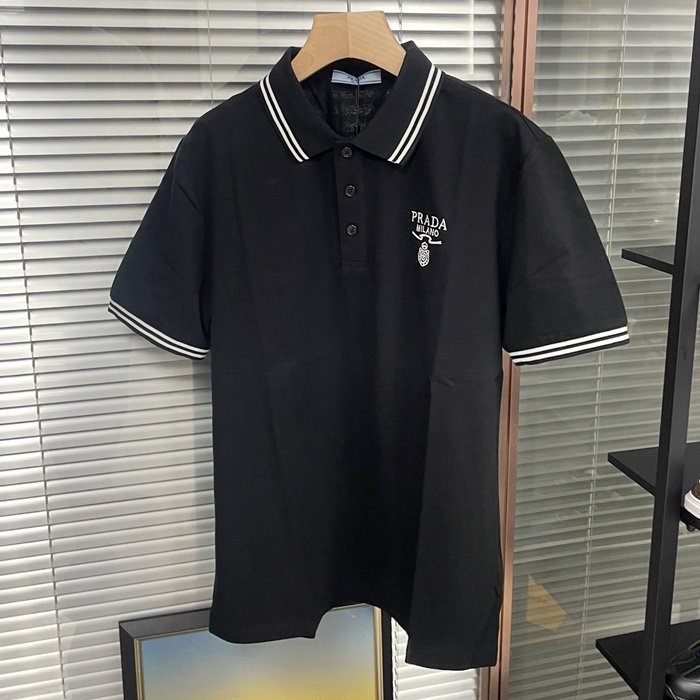 プラダ メンズ ホワイト ブラック 半袖Tシャツ - Polo  - prc347x