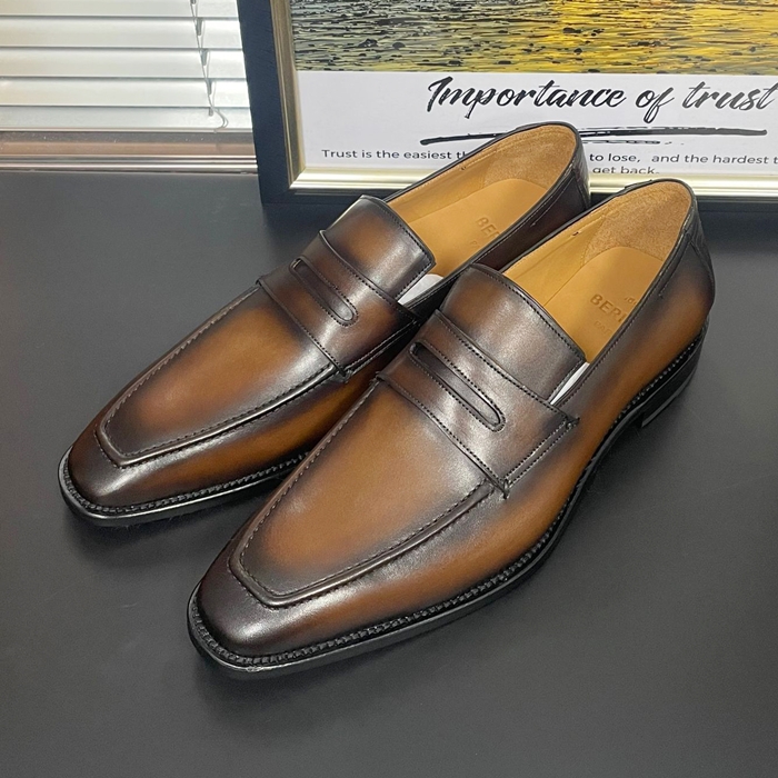 ベルルッティメンズ レトロ ビジネスレザーペニーローファー Bert006x.ブラウン