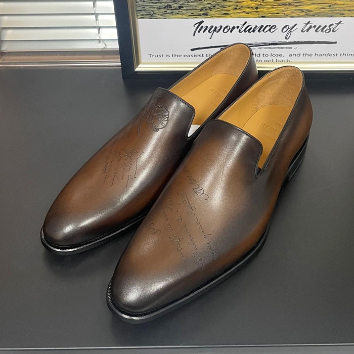 ベルルッティ メンズ レザー スリッポン ドレス シューズ  - Brown  - ber201x
