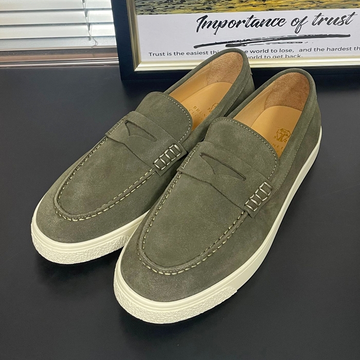 ブルネロクチネリ メンズ カーキローファー -  Cucinelli Khaki- bru43x