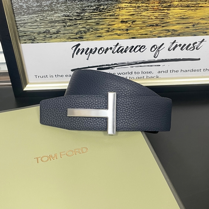 TomFord 2022 - トムフォードメンズレザーベルト TFBT0001.Size(4.0cm),ネイビー(シルバー)