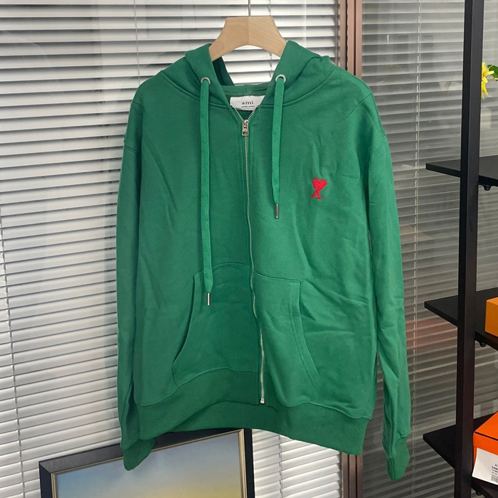 Ami Logo Green - アーミー2021 メンズ LOGO コットン フーディーTシャツ Ami0197x Size(s - xl) グリーン