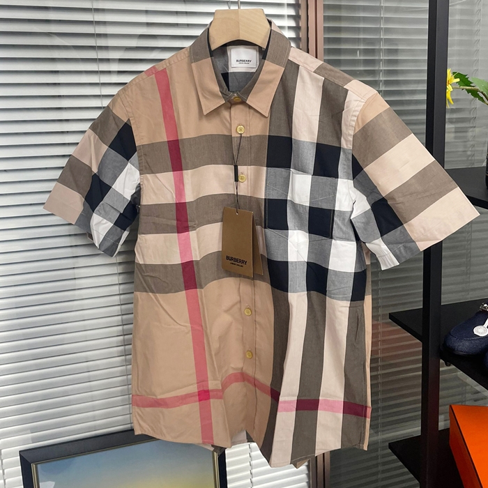 Burberry Basic Short バーバリーメンズ ヴィンテージ ベーシック コットン 半袖 シャツ Bur02757x.Size(m - 2xl).ベージュ