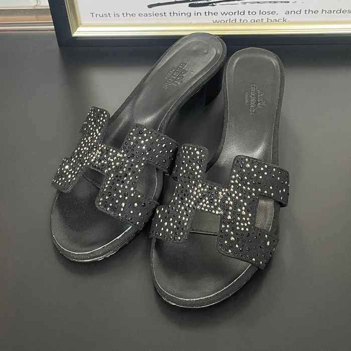 エルメス レディース ブラック オアシス -   Slipper - he107x