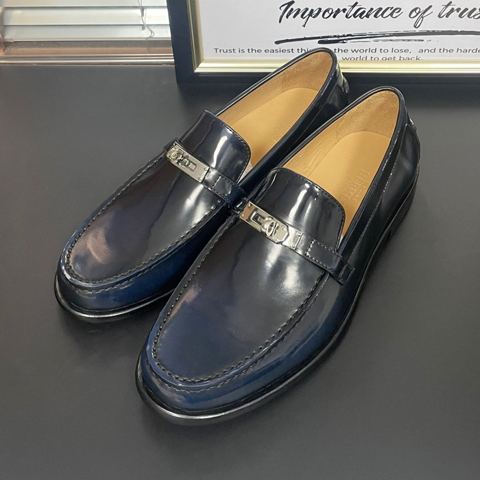 - エルメスメンズ レザーローファー HERS0289,ネイビー