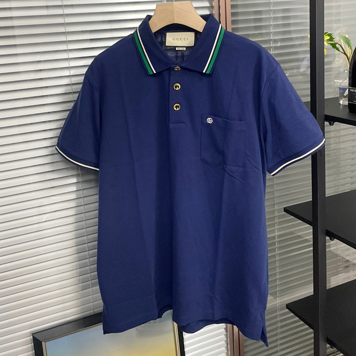 グッチ メンズ ネイビー ポロ 半袖Tシャツ -Polo  - guc506x