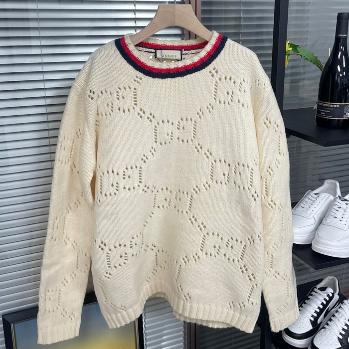 グッチ メンズ アイボリー クルーネック セーター -Ivory  - gu1130x