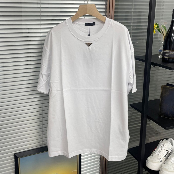 プラダ メンズ クルーネック ホワイト 半袖Tシャツ - White  - prc322x