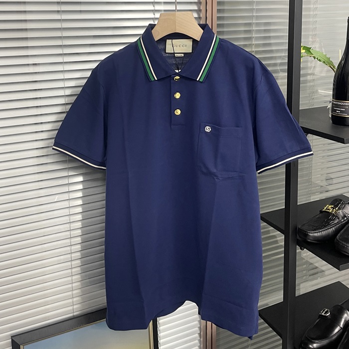 グッチ メンズ ネイビー ポロ 半袖Tシャツ -Polo  - guc506x