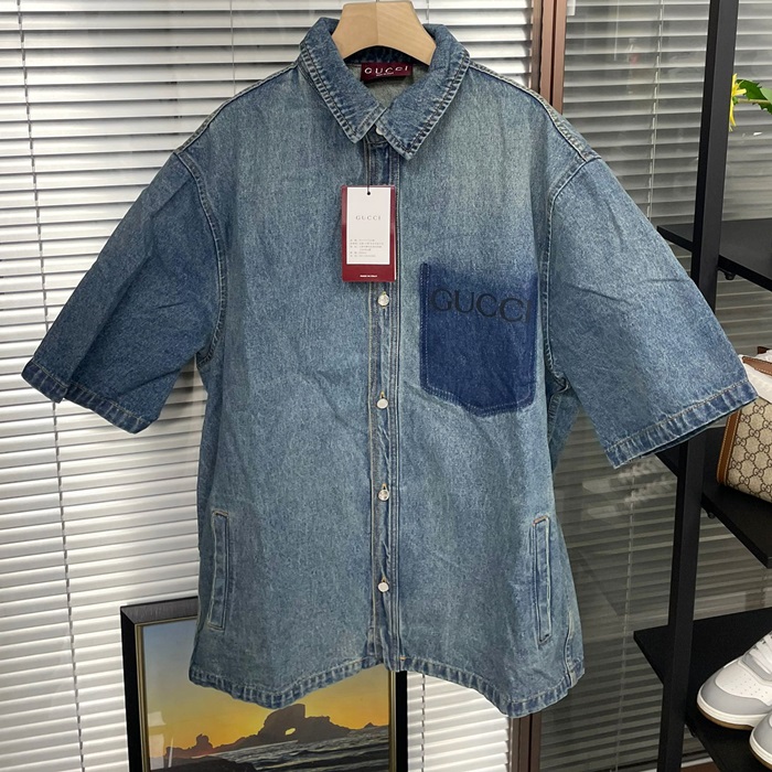グッチ メンズ ブルー 半袖 シャツ - Shirts - guc876x