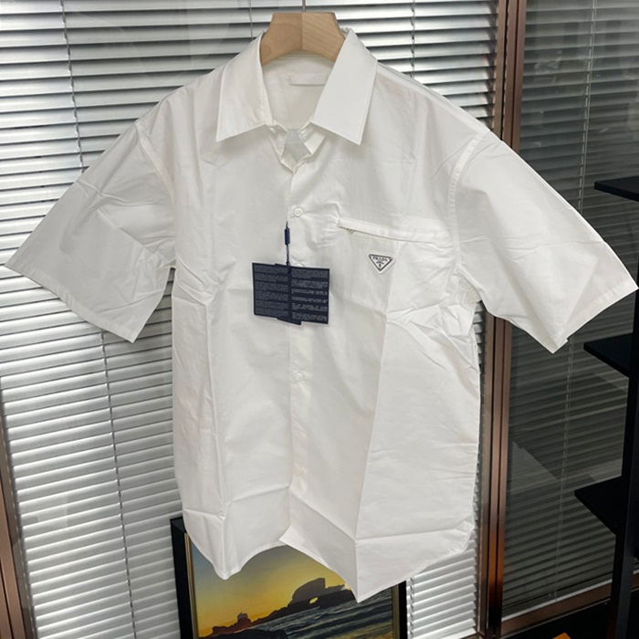 プラダ メンズ ホワイト 半袖 シャツ - White Shirts - prc372X