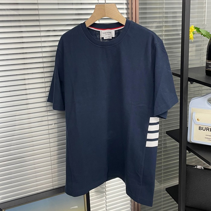 トムブラウン メンズ ネイビー クルーネック 半袖Tシャツ -  - thom0617x