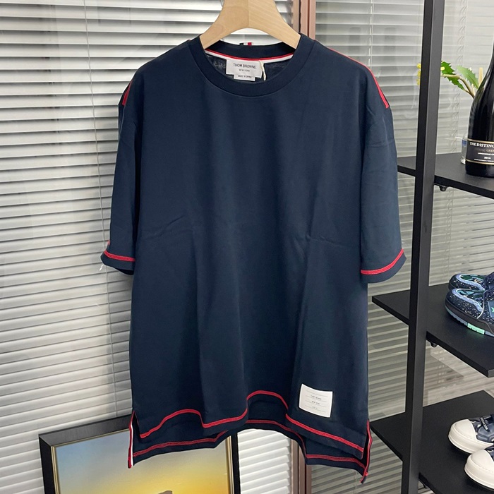 トムブラウン メンズ ネイビー クルーネック 半袖Tシャツ -  - thom01558x