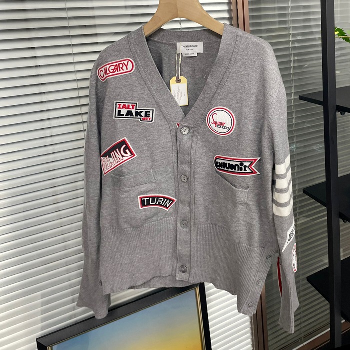 Strap   Gray - トムブラウン ユニセックス ストラップ Vネック カーディガン Thom01538x Size グレー