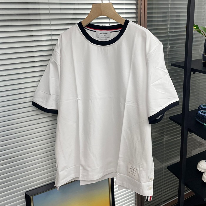 トムブラウン メンズ クルーネック ホワイト 半袖Tシャツ - White  - thom0618x
