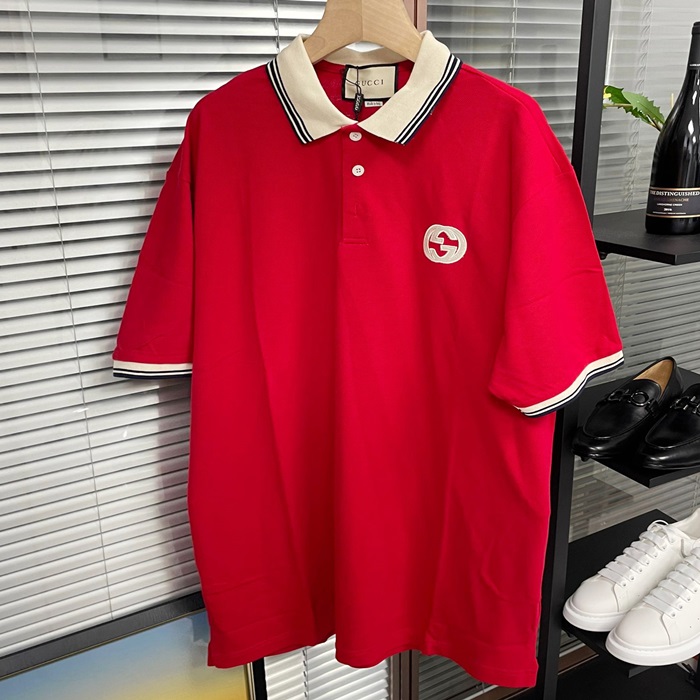 グッチ メンズ レッド ポロ 半袖Tシャツ -Red Short sleeved  - guc97x