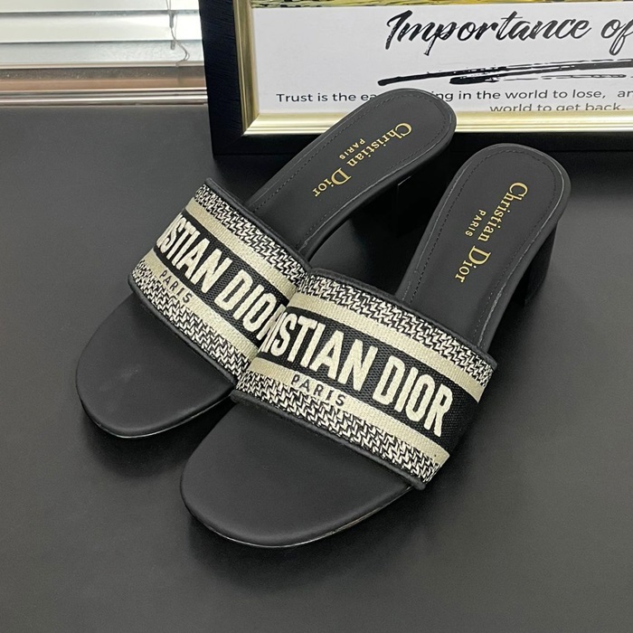  Embroidery Slipper,DIOS0359 - ディオールレディース  スリッパブラック