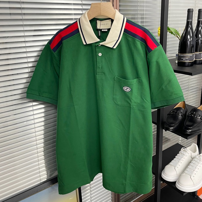 グッチ メンズ グリーン ポロ 半袖Tシャツ -Green  - guc330x