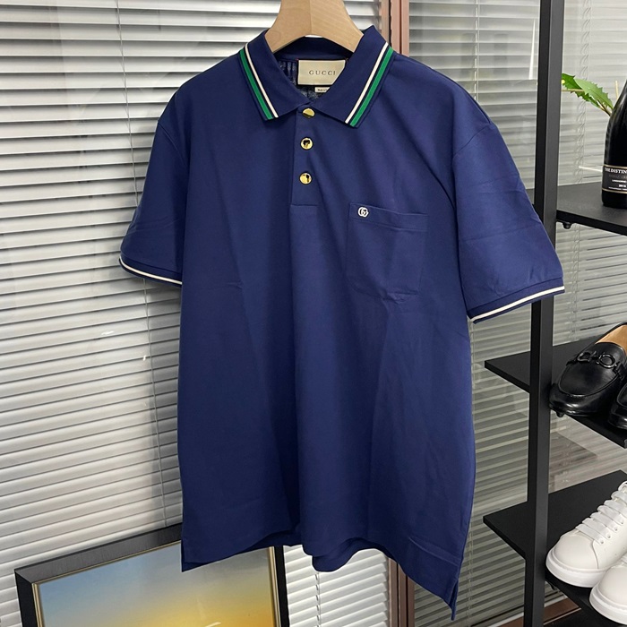 グッチ メンズ ネイビー ポロ 半袖Tシャツ -Polo  - guc506x