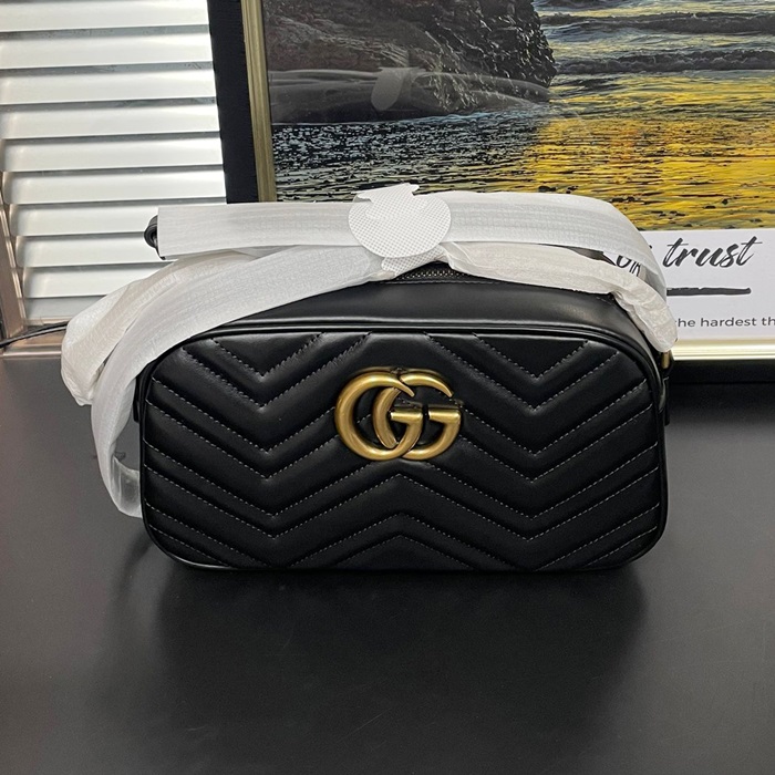 Matlase  Camera,グッチ マモント マトラッセレザー ショルダーバッグ 447632,GUB0548,24cm,ブラック