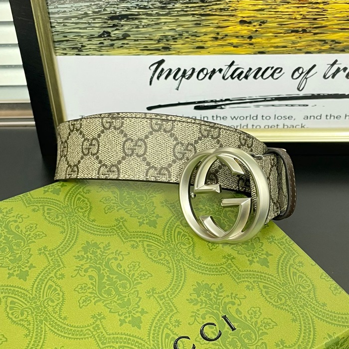 2019  GG  -グッチ リバーシブル メンズ  GGレザーベルト Guc0583x.ブラウンシルバー